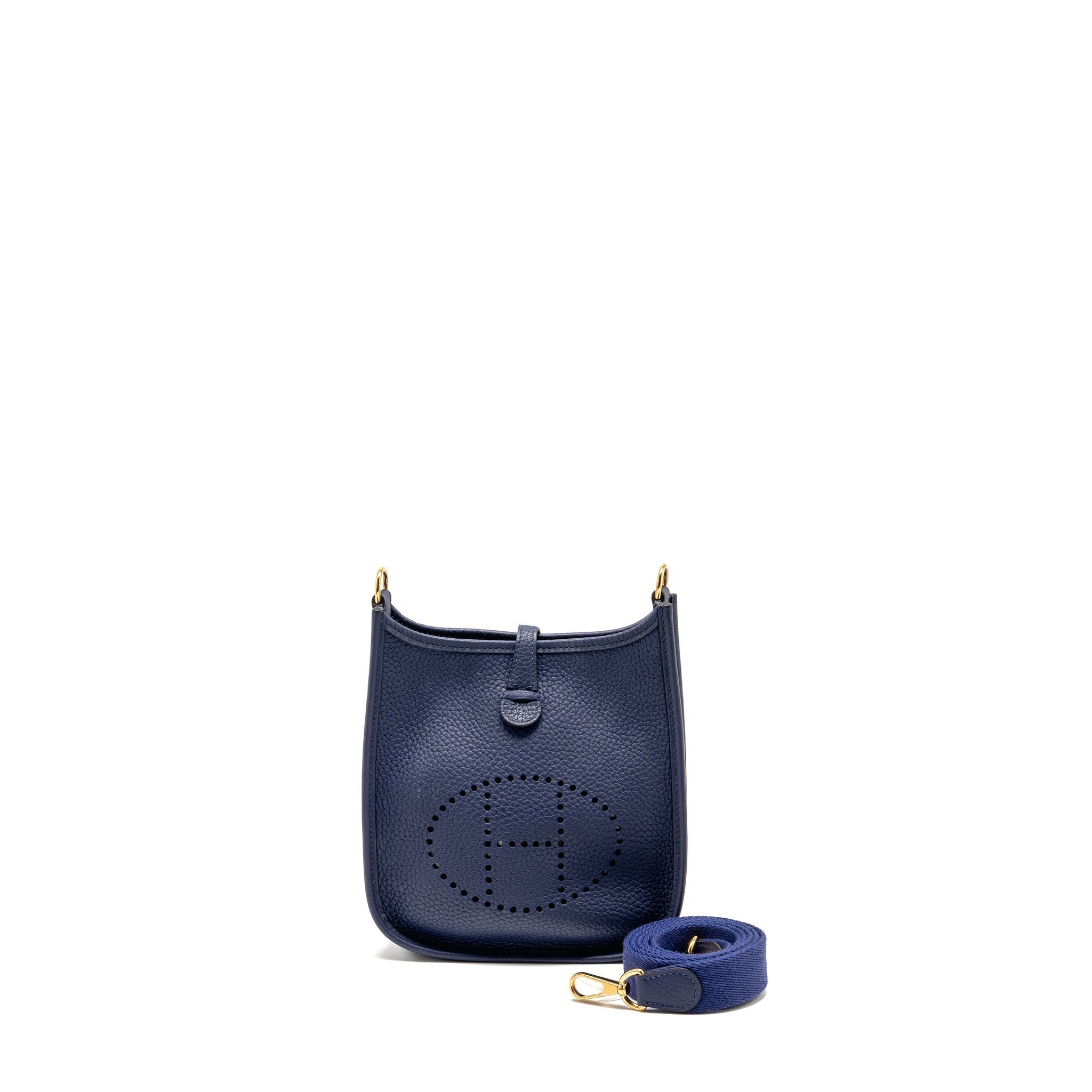 Lorenzia Mini Evelyne Clemence Leather Handbag Blue Gold-Tone Hardware