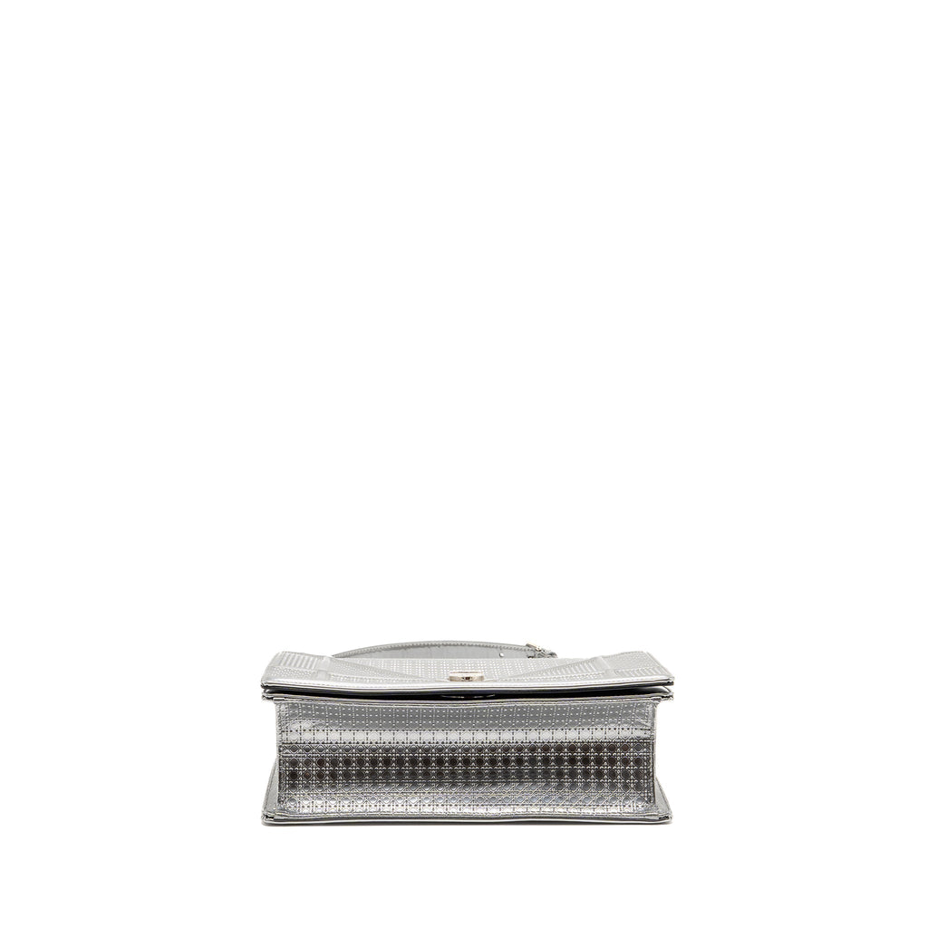 Lorenzia Diorama Flap Bag Patent Micro-Cannage Leather Metallic Silver Silver-Tone Hardware