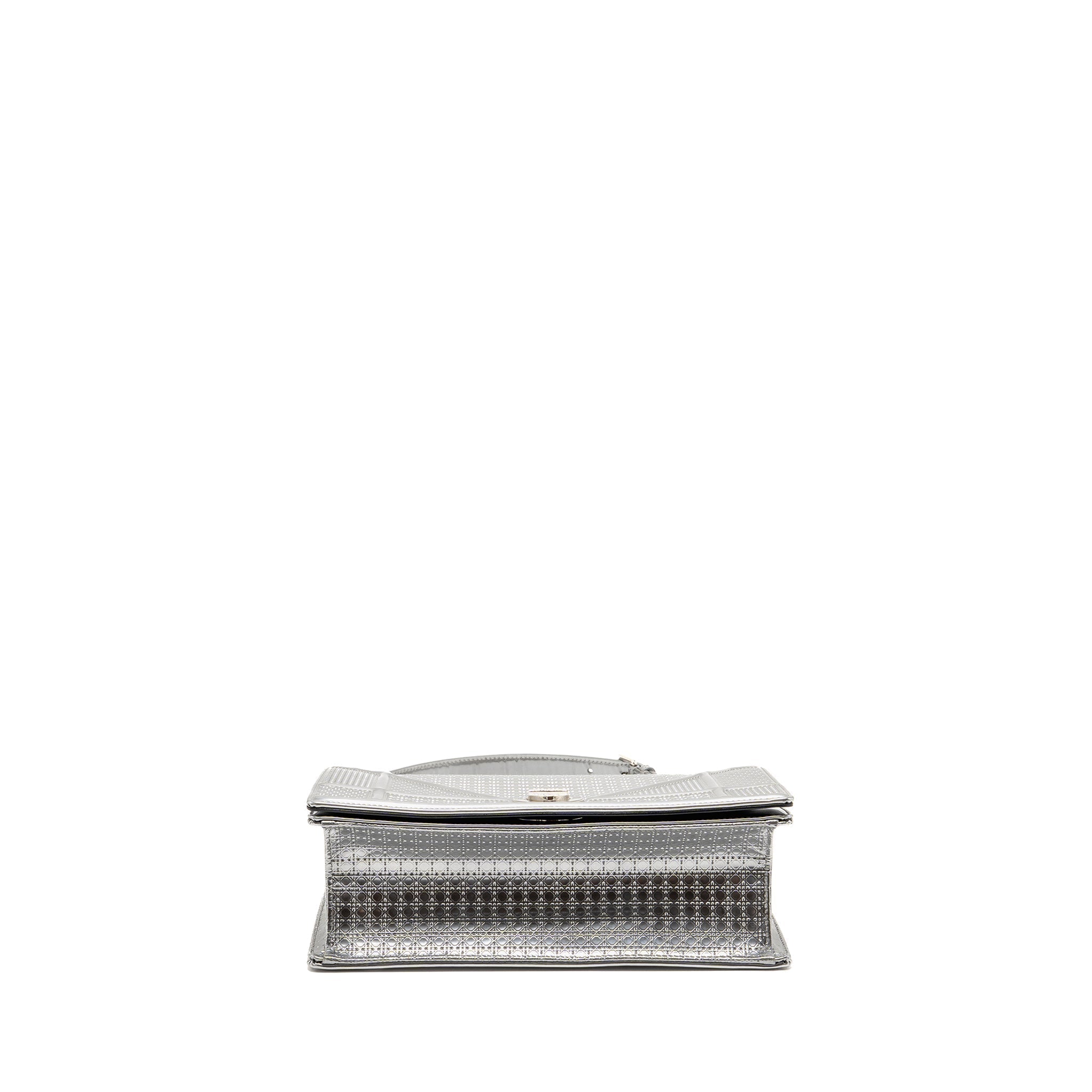 Lorenzia Diorama Flap Bag Patent Micro-Cannage Leather Metallic Silver Silver-Tone Hardware