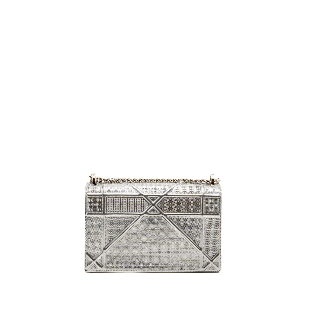 Lorenzia Diorama Flap Bag Patent Micro-Cannage Leather Metallic Silver Silver-Tone Hardware