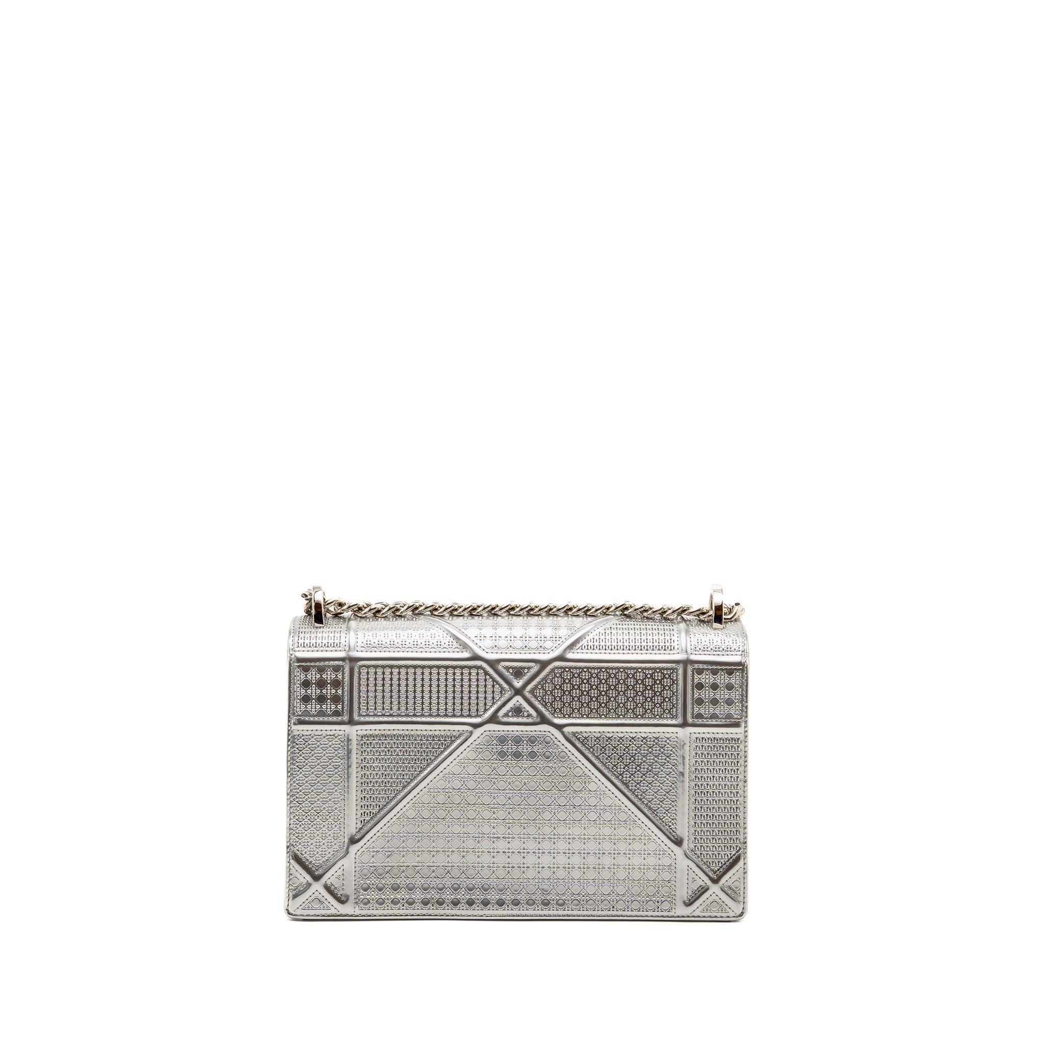 Lorenzia Diorama Flap Bag Patent Micro-Cannage Leather Metallic Silver Silver-Tone Hardware