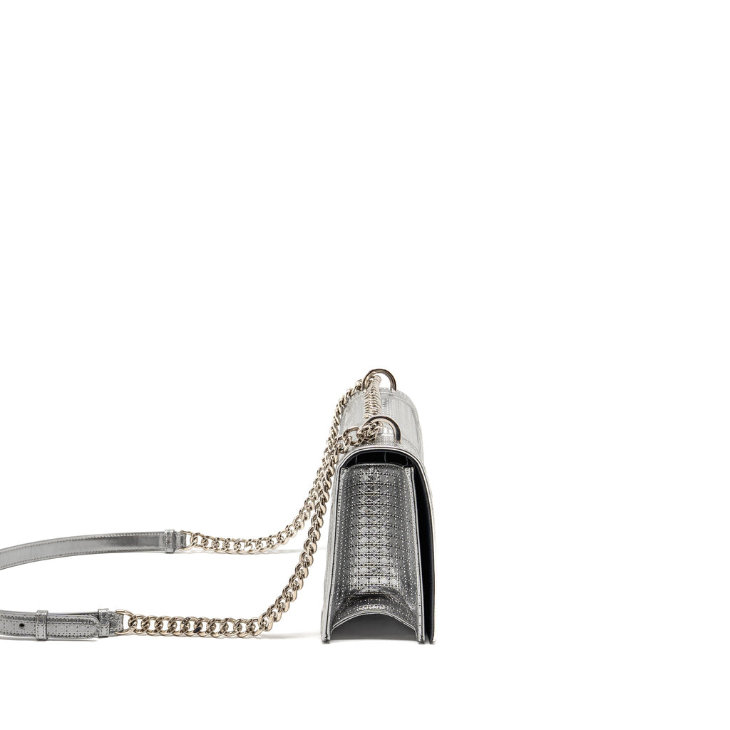 Lorenzia Diorama Flap Bag Patent Micro-Cannage Leather Metallic Silver Silver-Tone Hardware