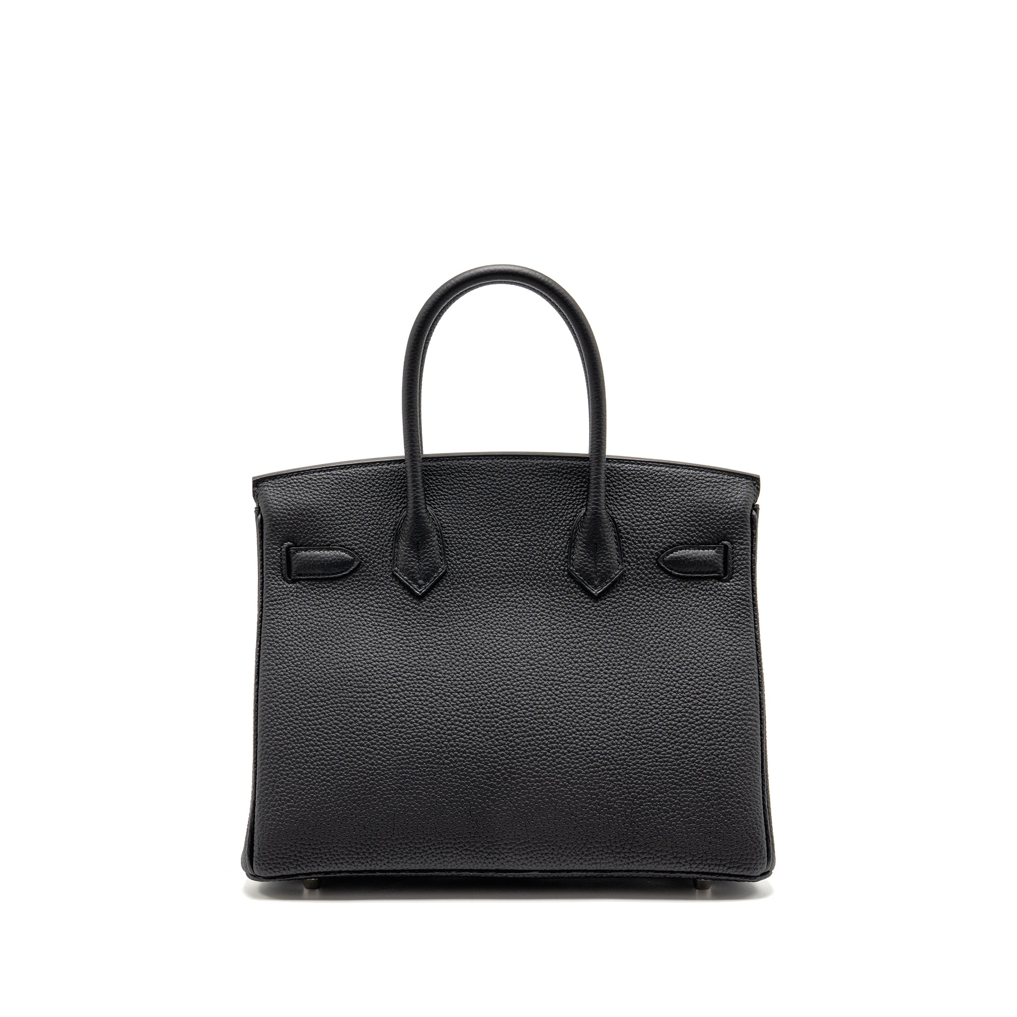 Lorenzia Birkin 30 Togo Leather Handbag Black Brushed Silver-Tone Hardware