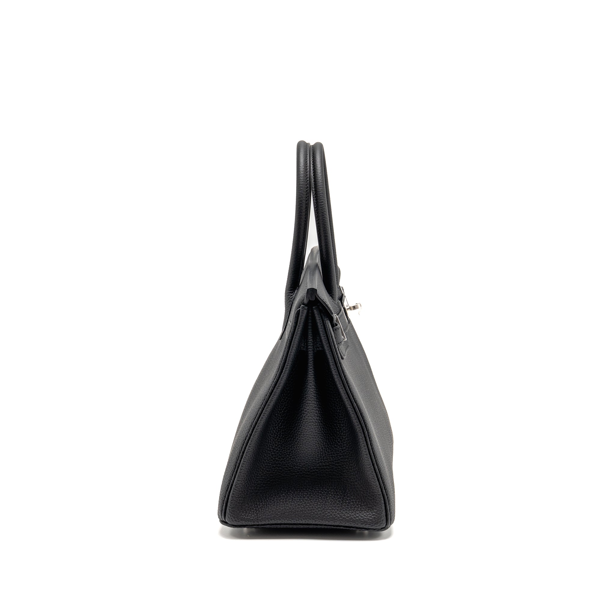 Lorenzia Birkin 30 Togo Leather Handbag Black Brushed Silver-Tone Hardware