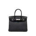Lorenzia Birkin 30 Togo Leather Handbag Black Brushed Silver-Tone Hardware