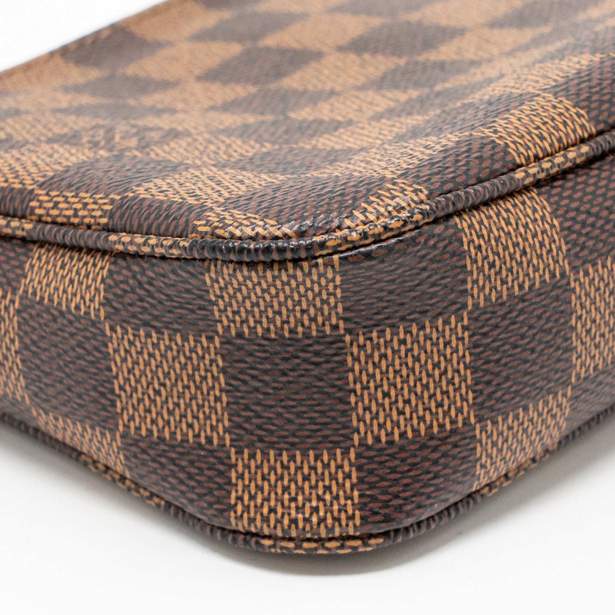 Pochette Accessoires Damier Ebene Canvas Shoulder Bag Gold-Tone Hardware