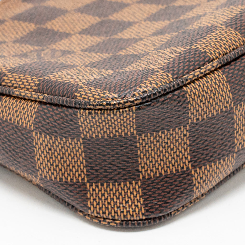 Pochette Accessoires Damier Ebene Canvas Shoulder Bag Gold-Tone Hardware