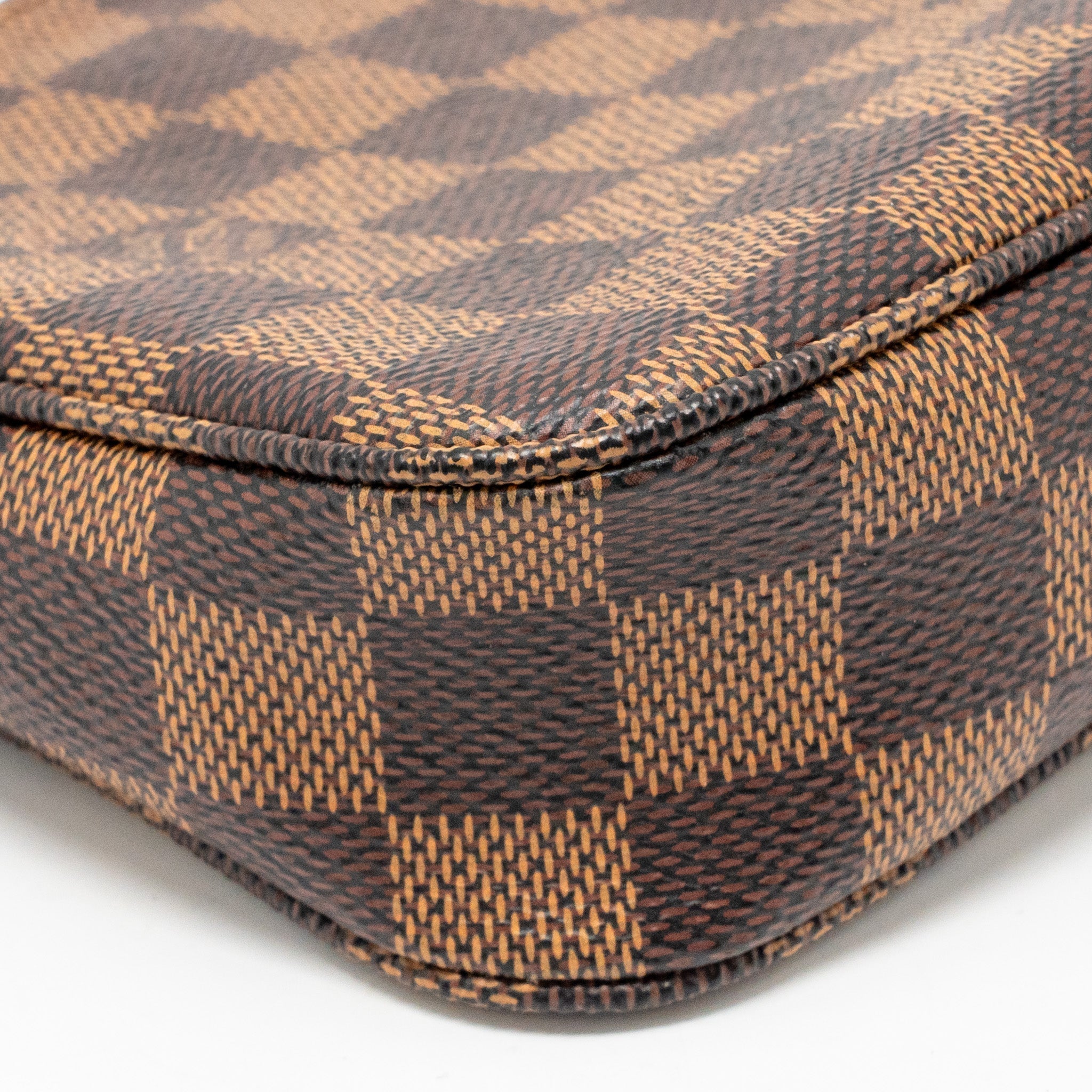 Pochette Accessoires Damier Ebene Canvas Shoulder Bag Gold-Tone Hardware