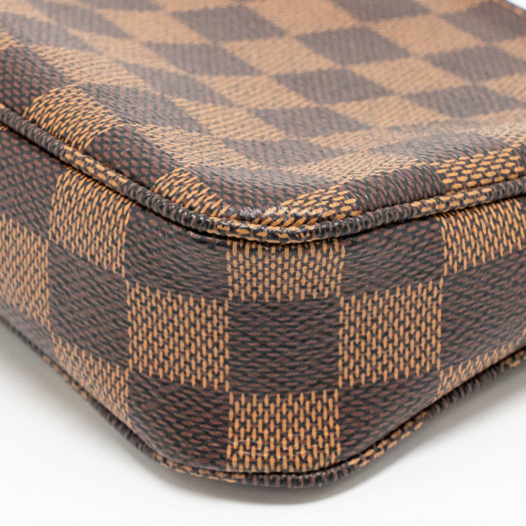 Pochette Accessoires Damier Ebene Canvas Shoulder Bag Gold-Tone Hardware