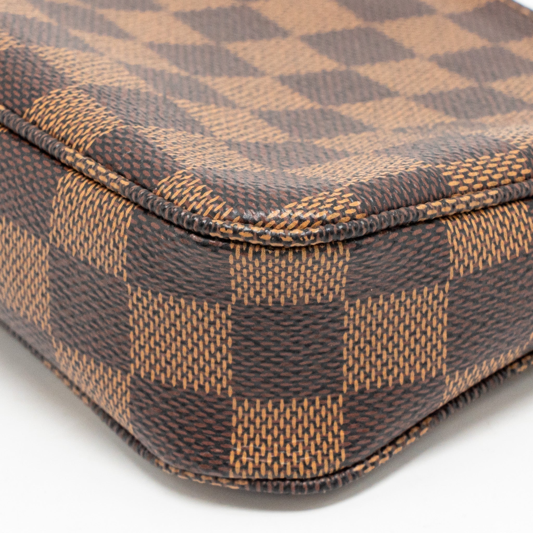 Pochette Accessoires Damier Ebene Canvas Shoulder Bag Gold-Tone Hardware