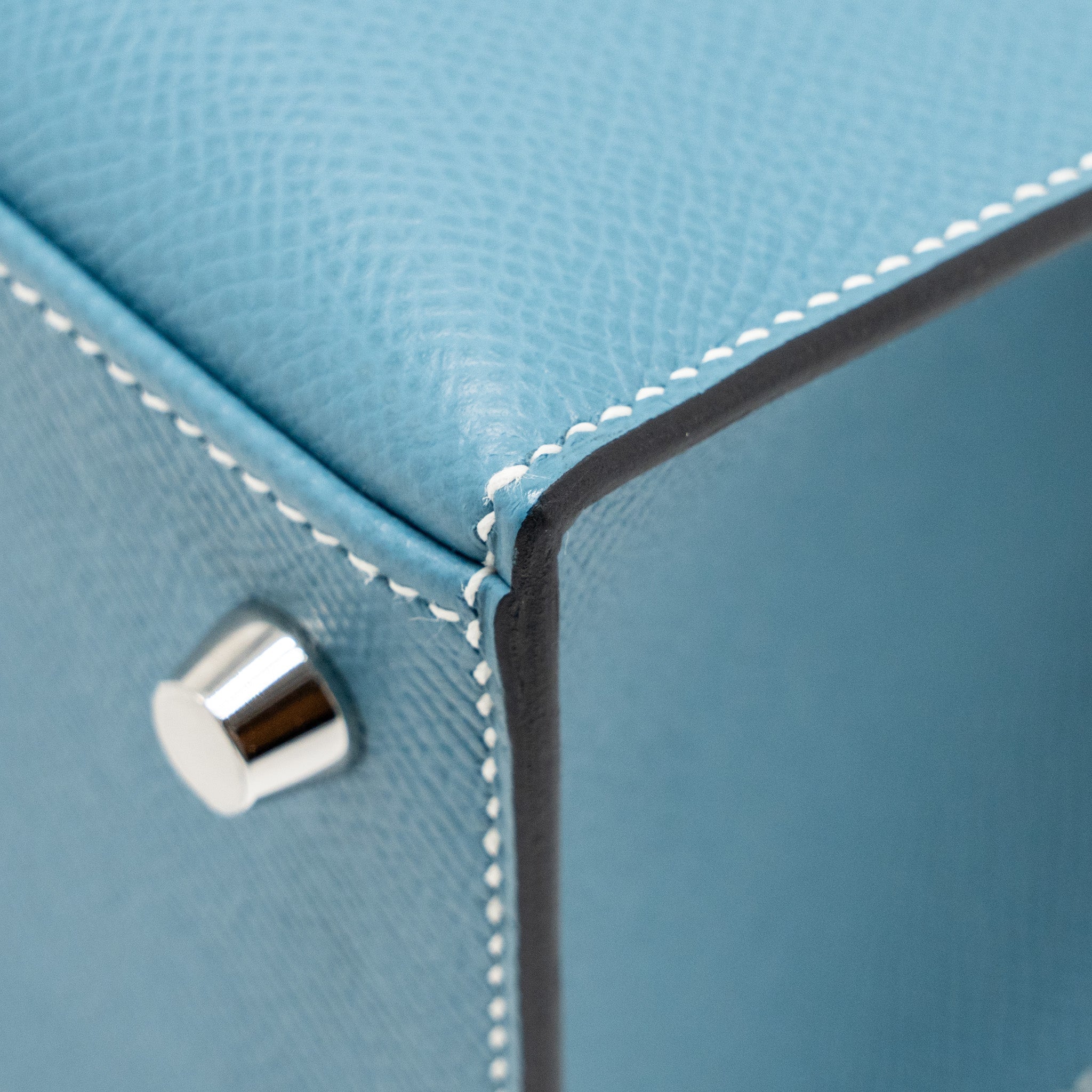 Lorenzia Kelly 25 Epsom Leather Handbag Bleu Jean Silver-Tone Hardware
