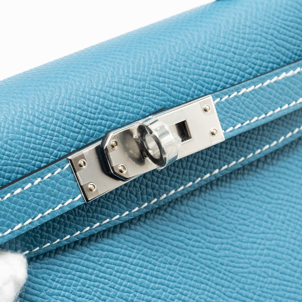 Lorenzia Mini Kelly II Epsom Leather Handbag Blue Jean Silver-Tone Hardware