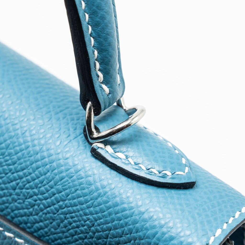 Lorenzia Mini Kelly II Epsom Leather Handbag Blue Jean Silver-Tone Hardware