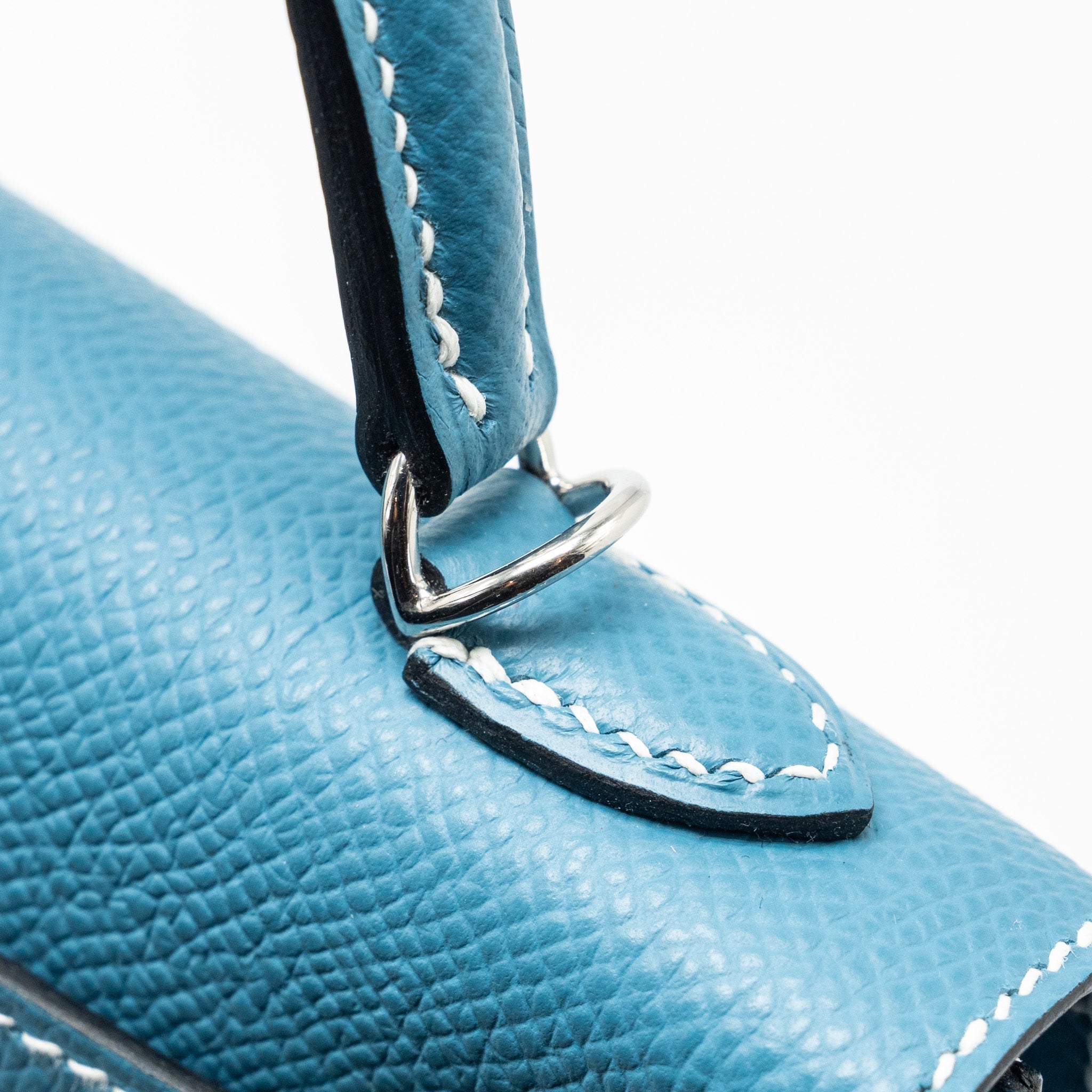 Lorenzia Mini Kelly II Epsom Leather Handbag Blue Jean Silver-Tone Hardware