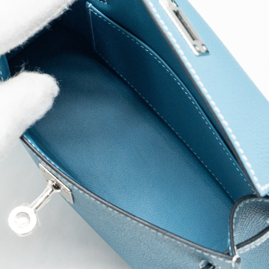 Lorenzia Mini Kelly II Epsom Leather Handbag Blue Jean Silver-Tone Hardware