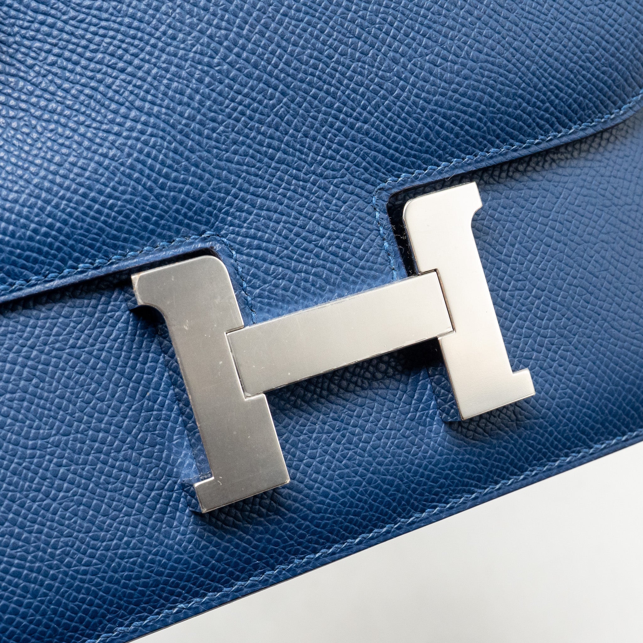 Lorenzia Mini Constance Bag Epsom Leather Bleu Tie Silver-Tone Hardware