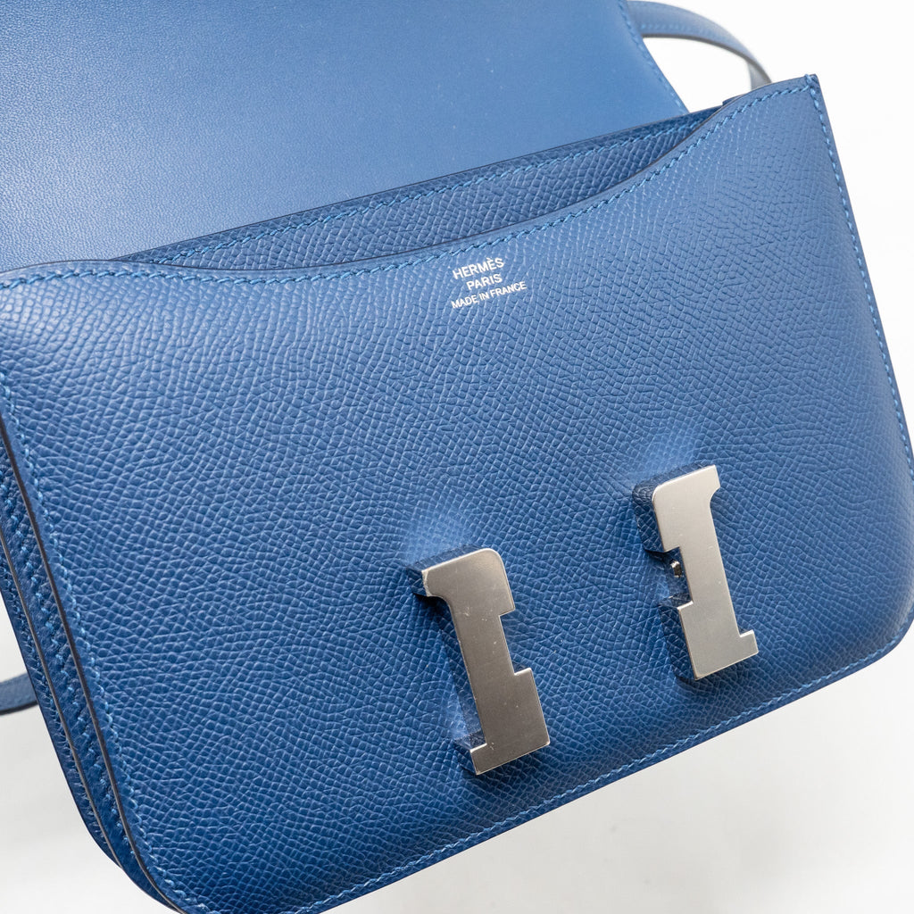 Lorenzia Mini Constance Bag Epsom Leather Bleu Tie Silver-Tone Hardware