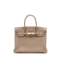 Lorenzia Birkin 30 Togo Leather Handbag Etoupe Rose Azalee Brushed Gold-Tone Hardware
