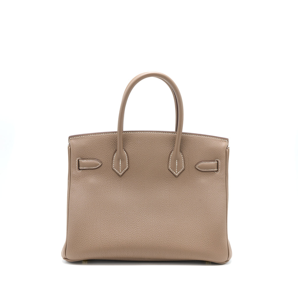 Lorenzia Birkin 30 Togo Leather Handbag Etoupe Rose Azalee Brushed Gold-Tone Hardware