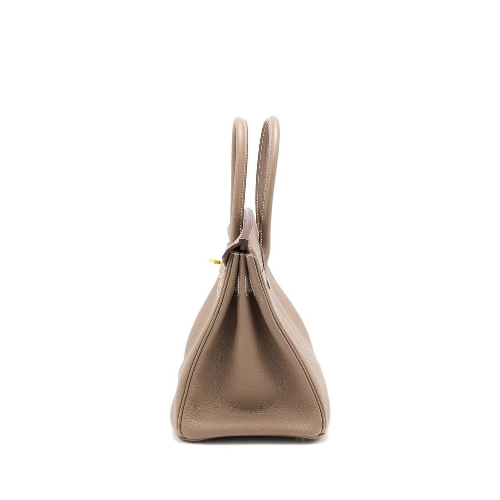 Lorenzia Birkin 30 Togo Leather Handbag Etoupe Rose Azalee Brushed Gold-Tone Hardware