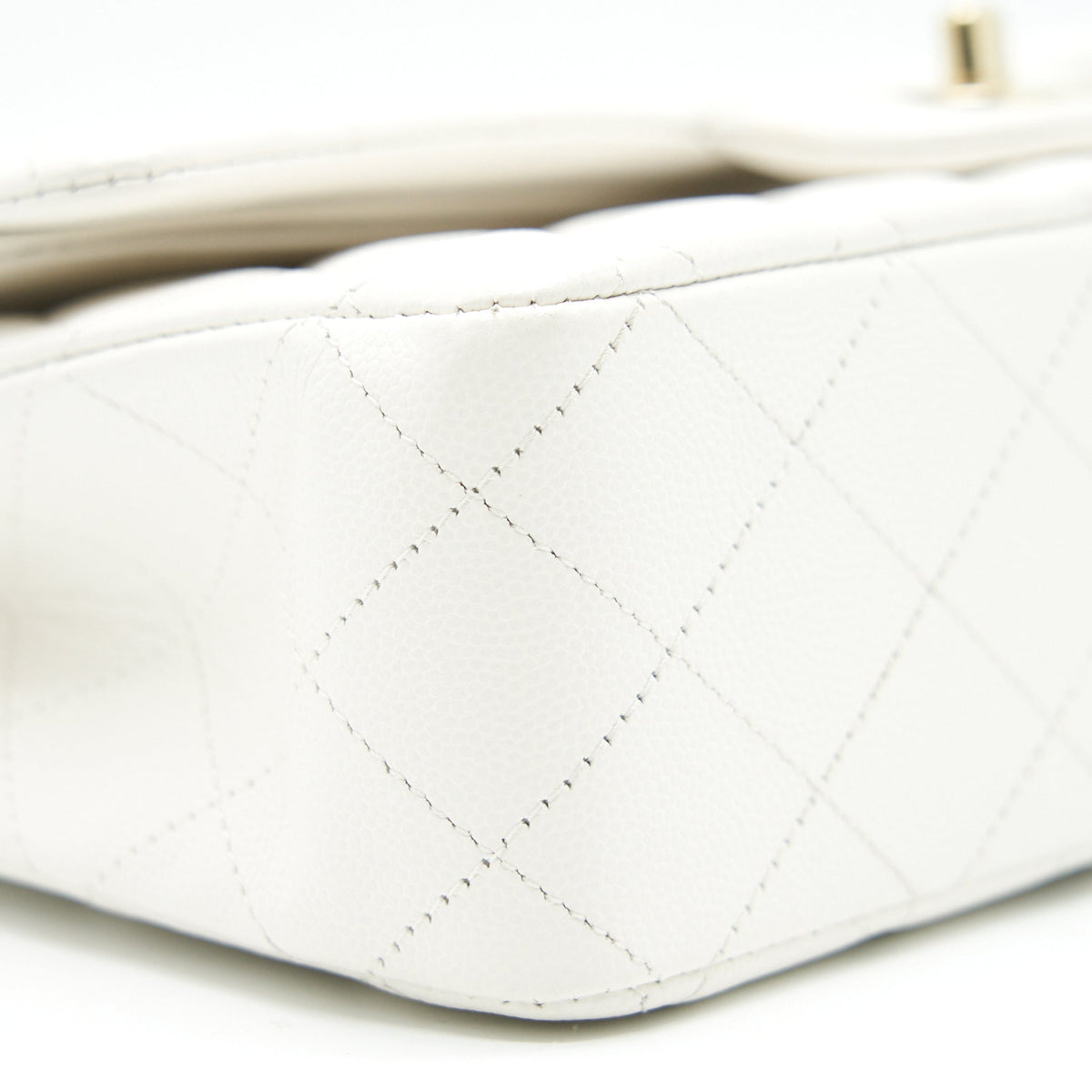Lorenzia Medium Classic Double Flap Bag Caviar White Light Gold-Tone Hardware