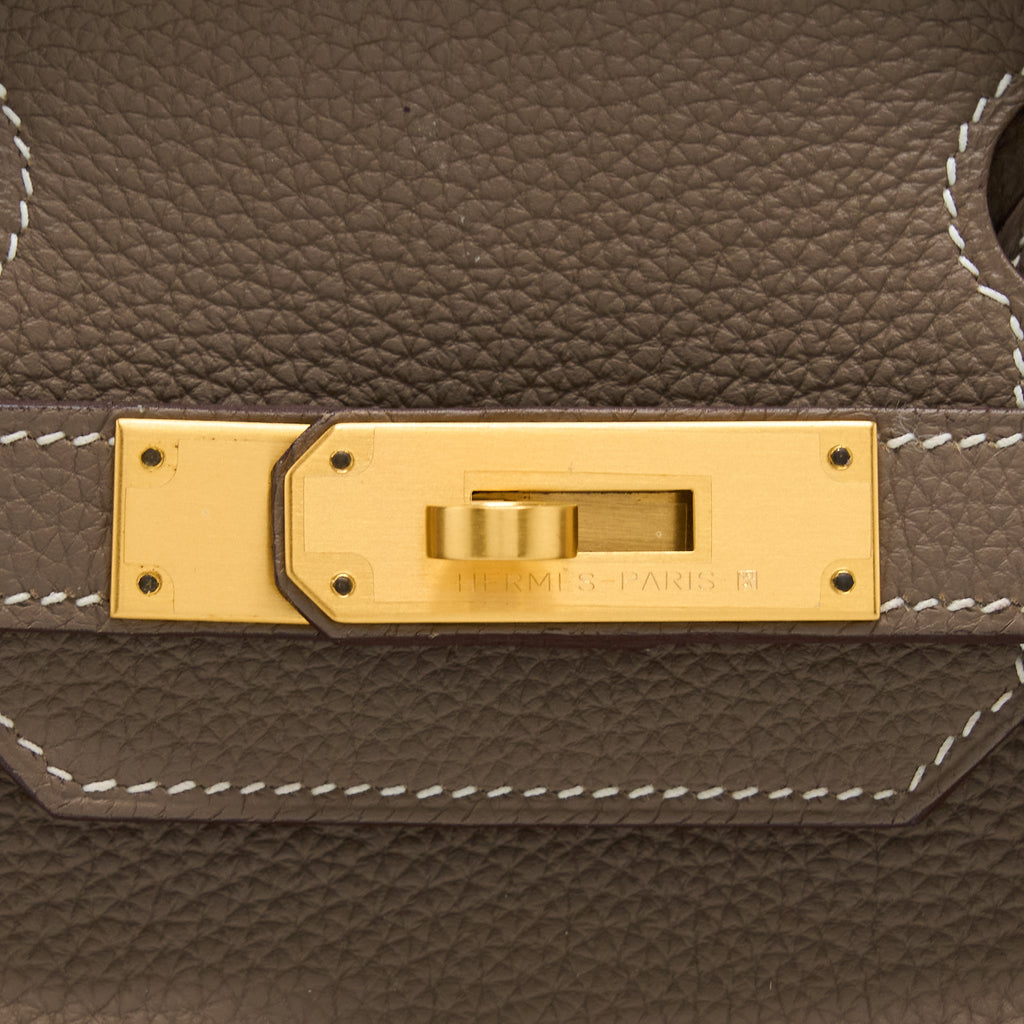 Lorenzia Birkin 30 Togo Leather Handbag Etoupe Rose Azalee Brushed Gold-Tone Hardware