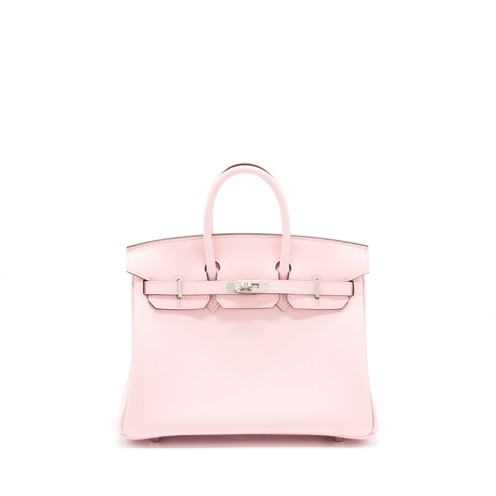 Lorenzia Birkin 25 Swift Leather Handbag Rose Sakura Silver-Tone Hardware