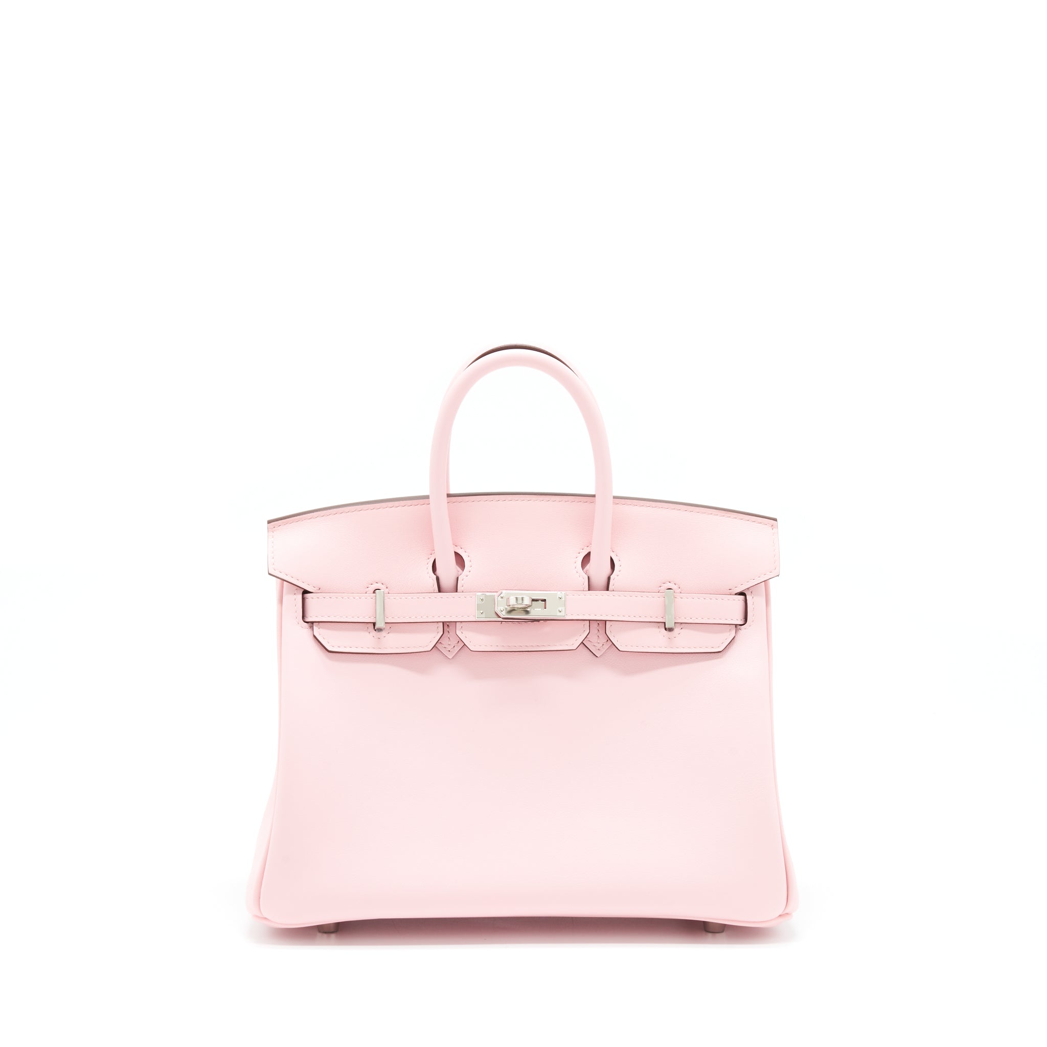 Lorenzia Birkin 25 Swift Leather Handbag Rose Sakura Silver-Tone Hardware