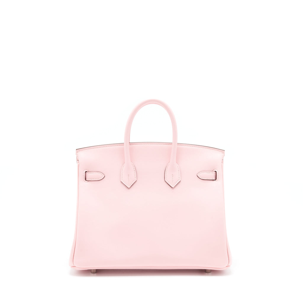 Lorenzia Birkin 25 Swift Leather Handbag Rose Sakura Silver-Tone Hardware