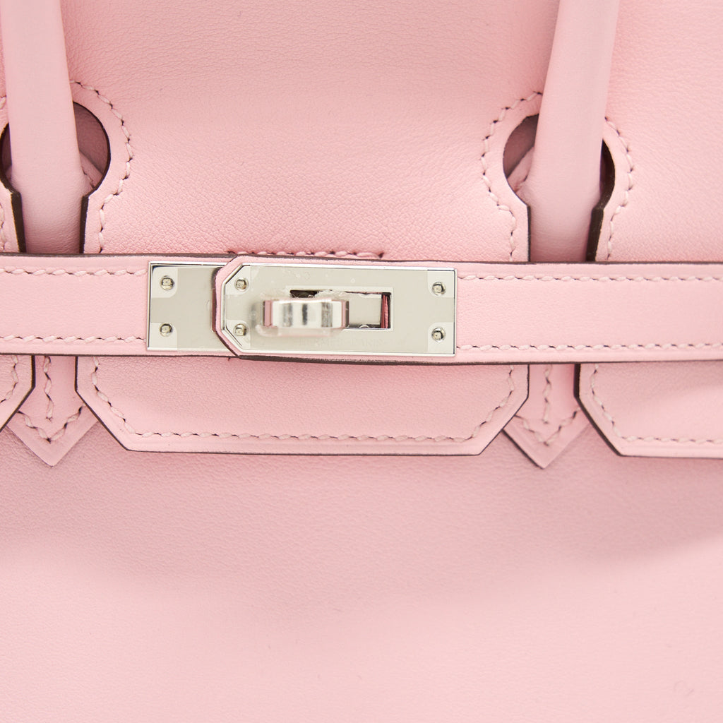 Lorenzia Birkin 25 Swift Leather Handbag Rose Sakura Silver-Tone Hardware