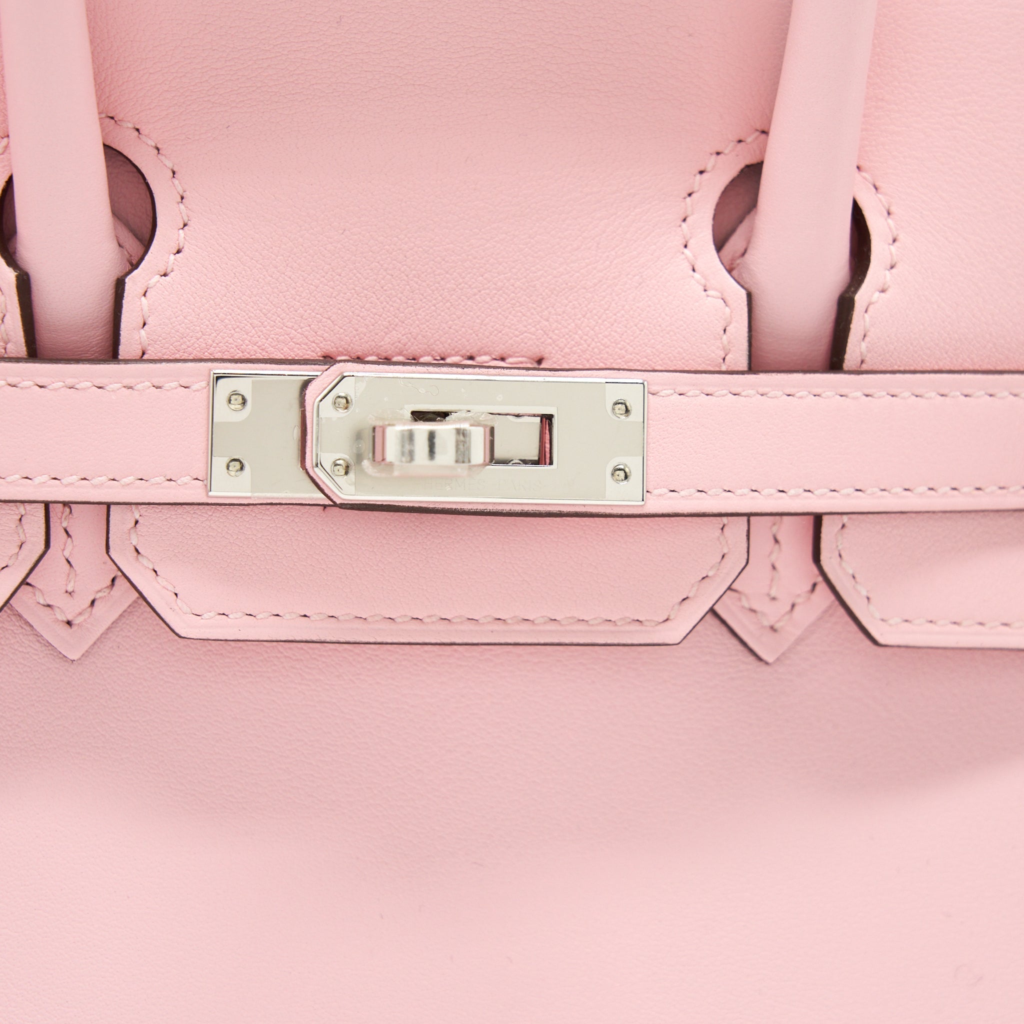 Lorenzia Birkin 25 Swift Leather Handbag Rose Sakura Silver-Tone Hardware