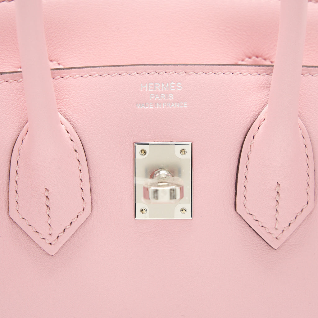 Lorenzia Birkin 25 Swift Leather Handbag Rose Sakura Silver-Tone Hardware