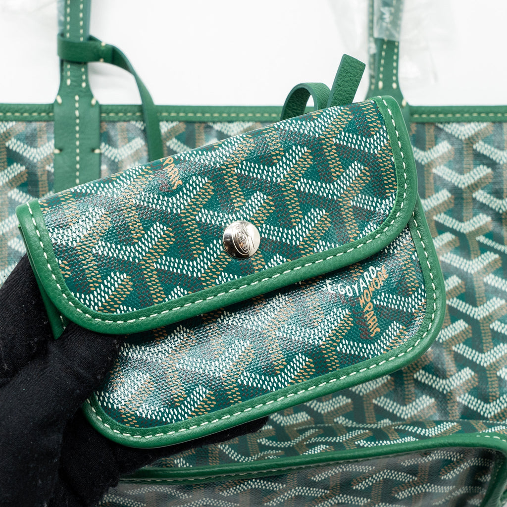 Lorenzia Mini Anjou Tote Bag Canvas Calfskin Green Silver-Tone Hardware