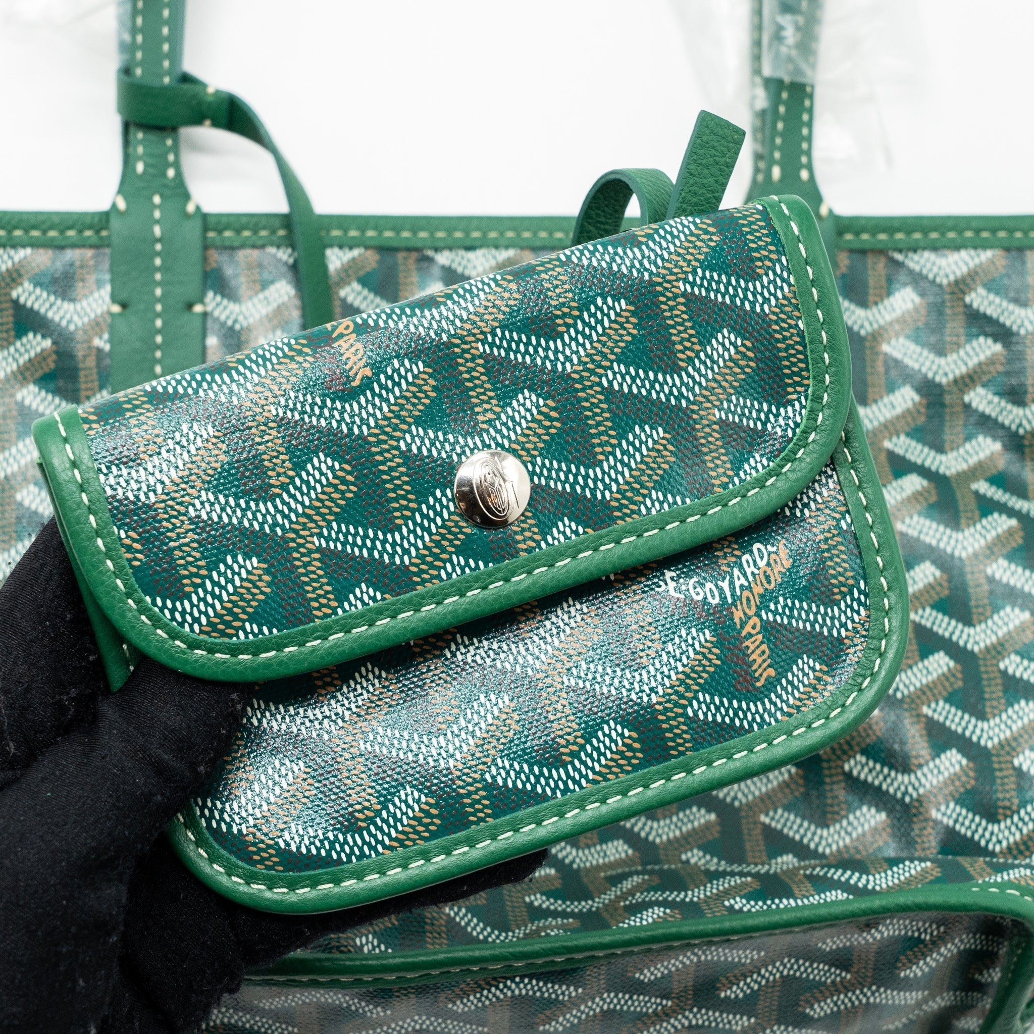 Lorenzia Mini Anjou Tote Bag Canvas Calfskin Green Silver-Tone Hardware