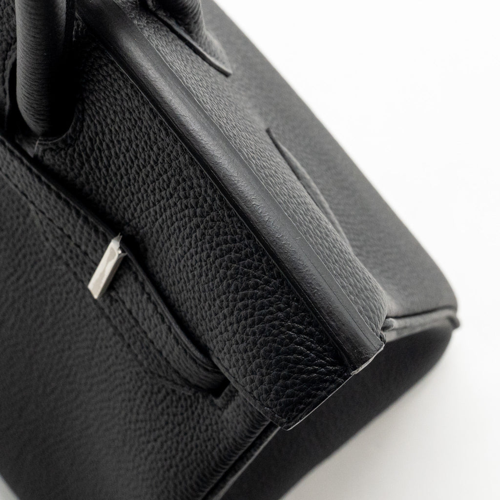 Lorenzia Birkin 30 Togo Leather Handbag Black Brushed Silver-Tone Hardware