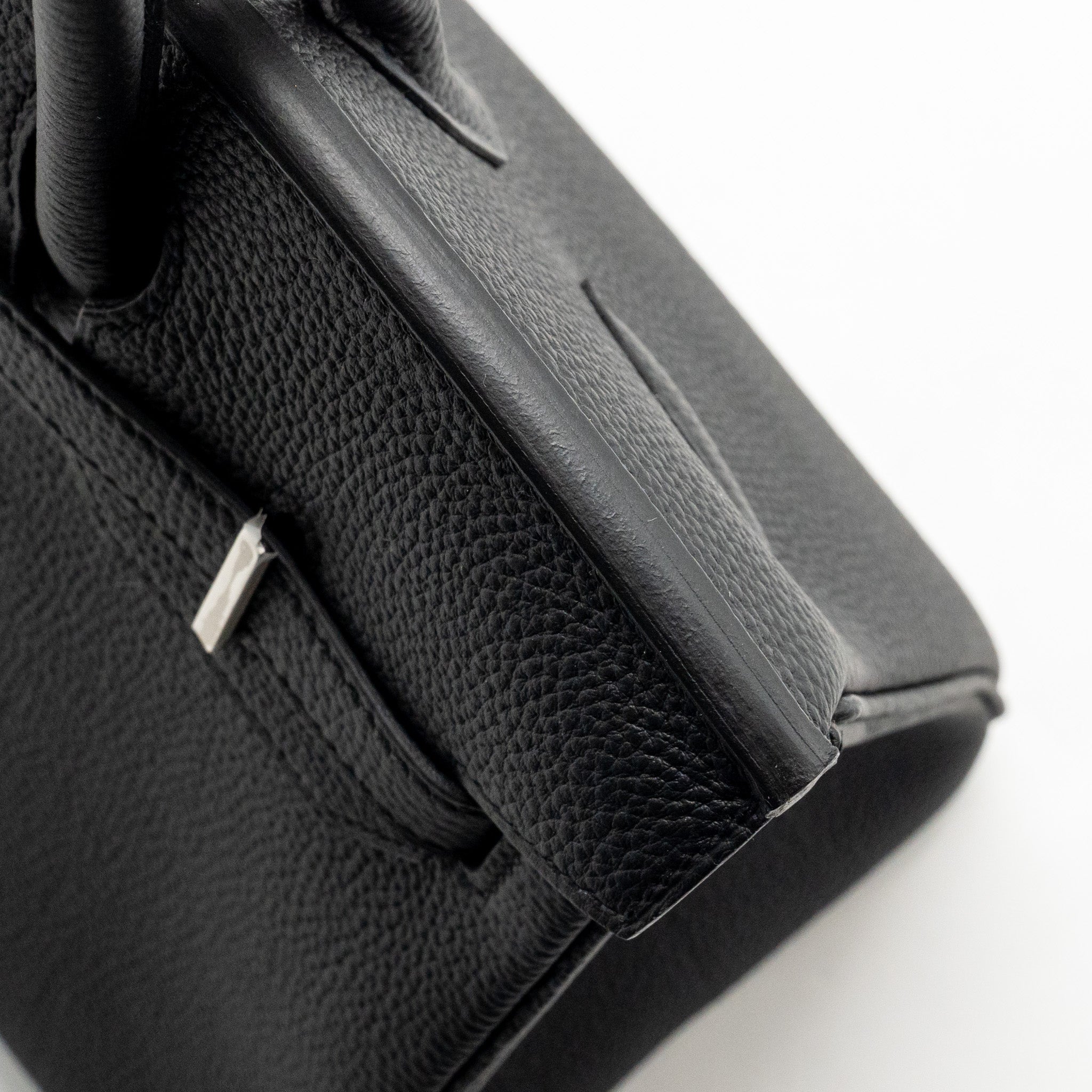 Lorenzia Birkin 30 Togo Leather Handbag Black Brushed Silver-Tone Hardware