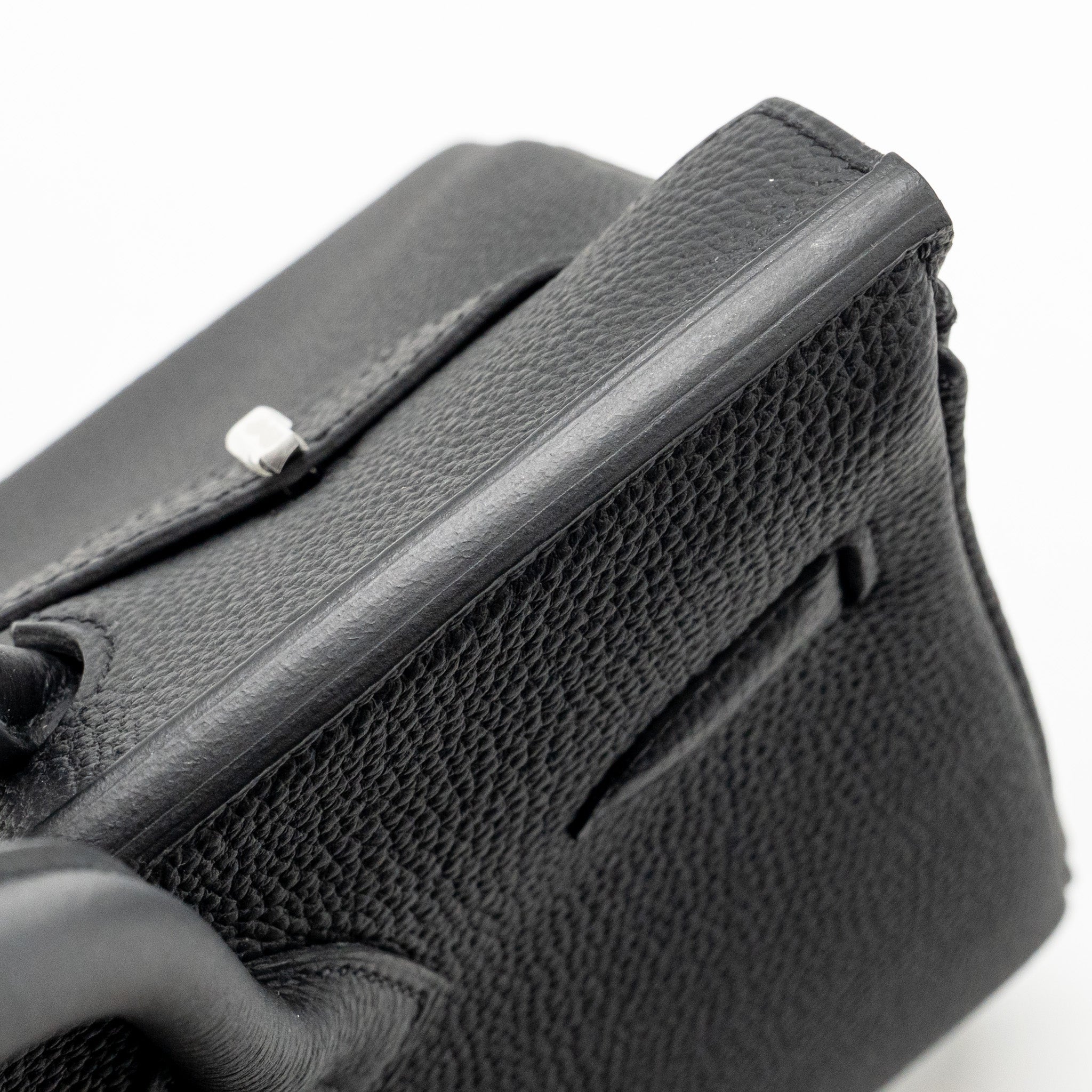 Lorenzia Birkin 30 Togo Leather Handbag Black Brushed Silver-Tone Hardware