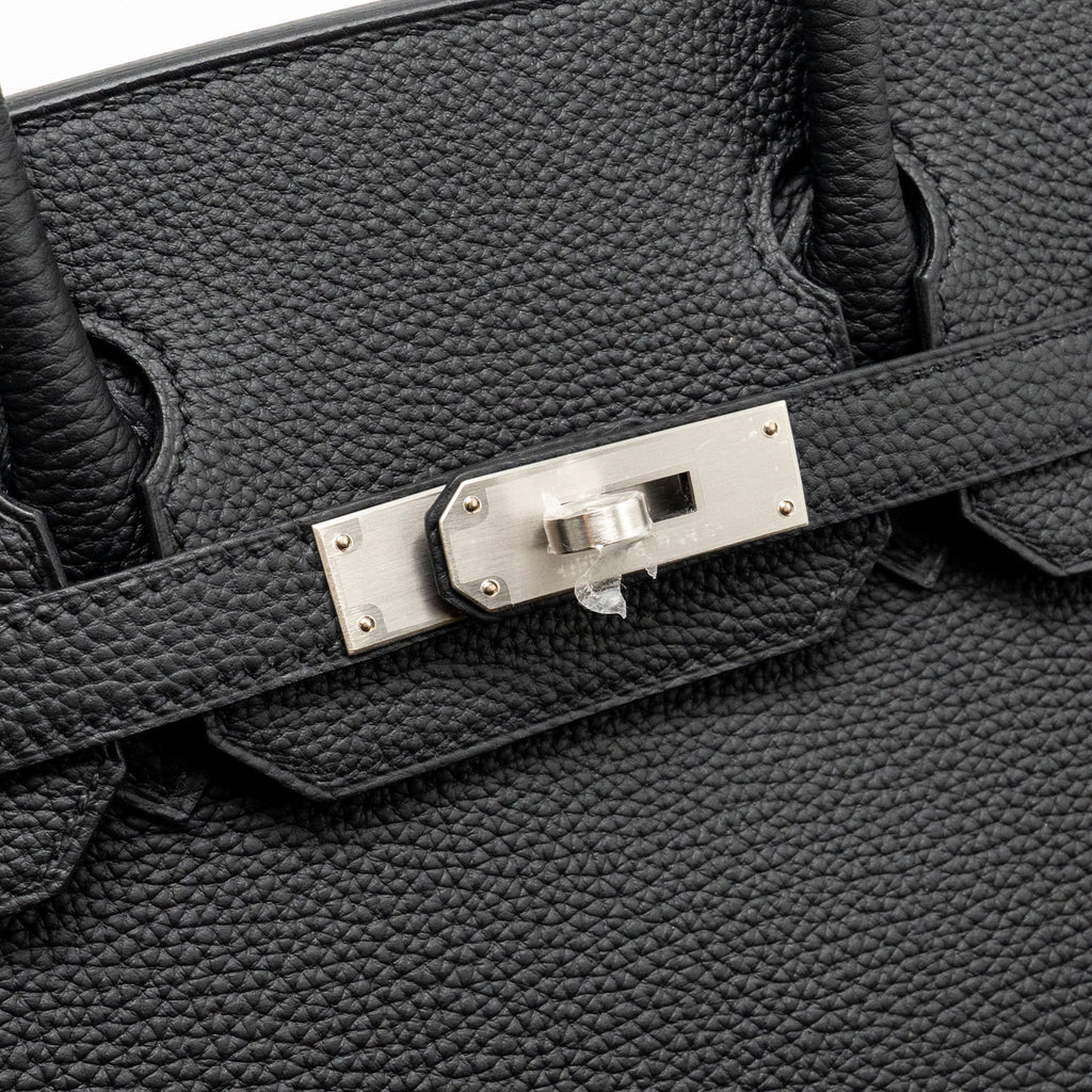 Lorenzia Birkin 30 Togo Leather Handbag Black Brushed Silver-Tone Hardware