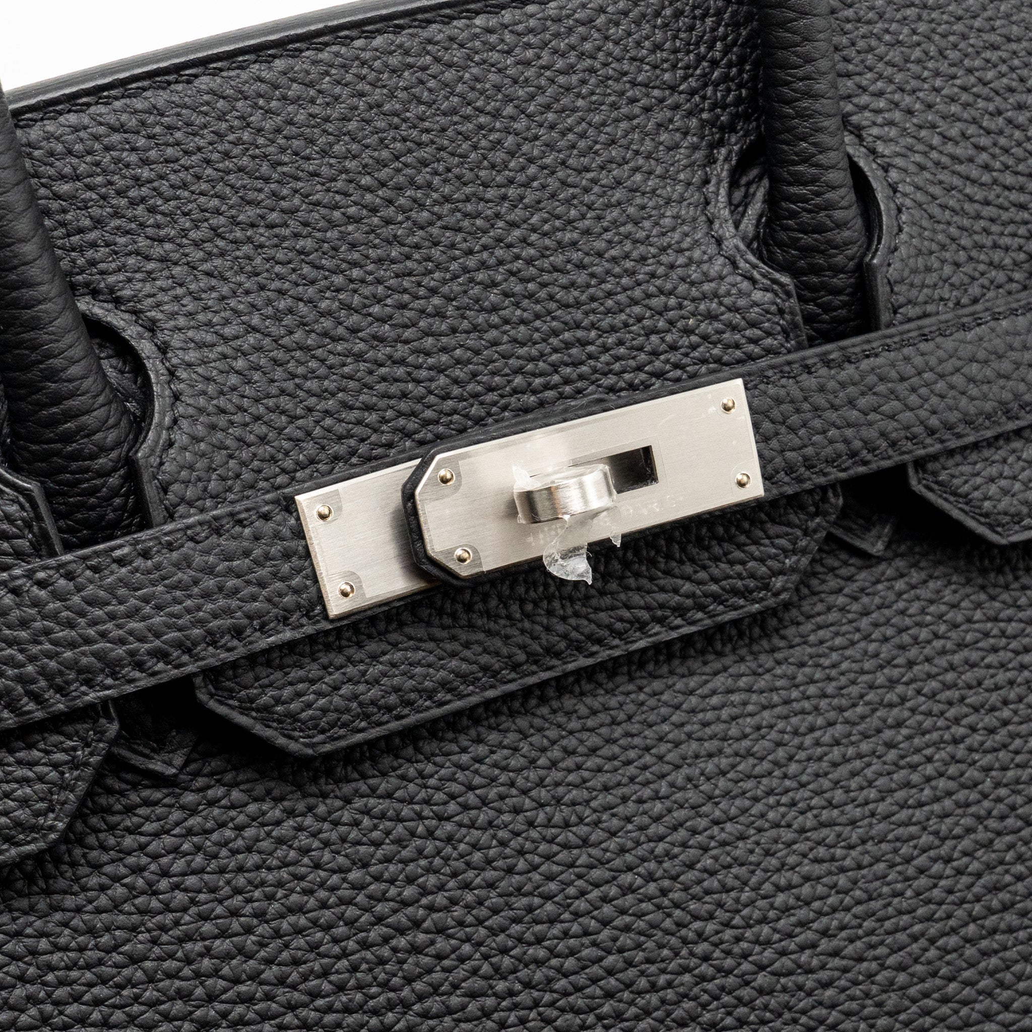 Lorenzia Birkin 30 Togo Leather Handbag Black Brushed Silver-Tone Hardware