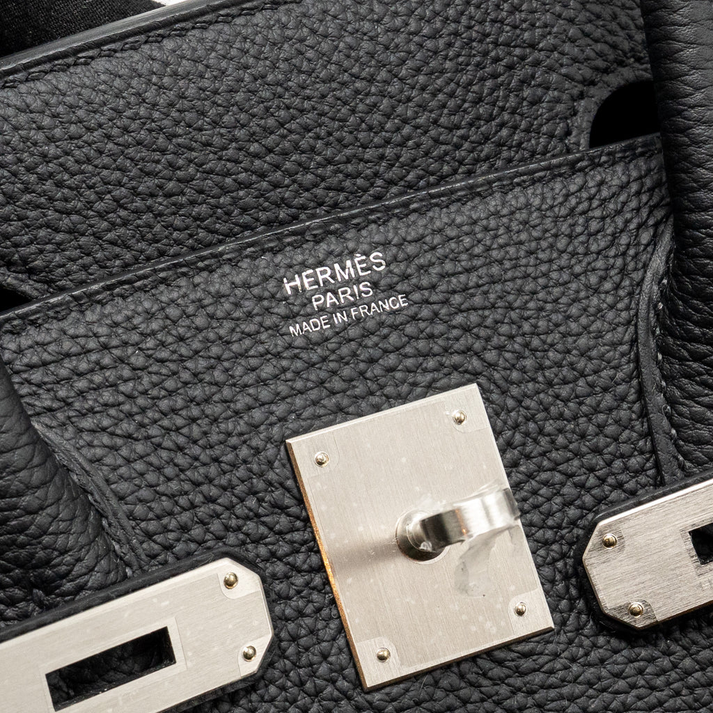 Lorenzia Birkin 30 Togo Leather Handbag Black Brushed Silver-Tone Hardware