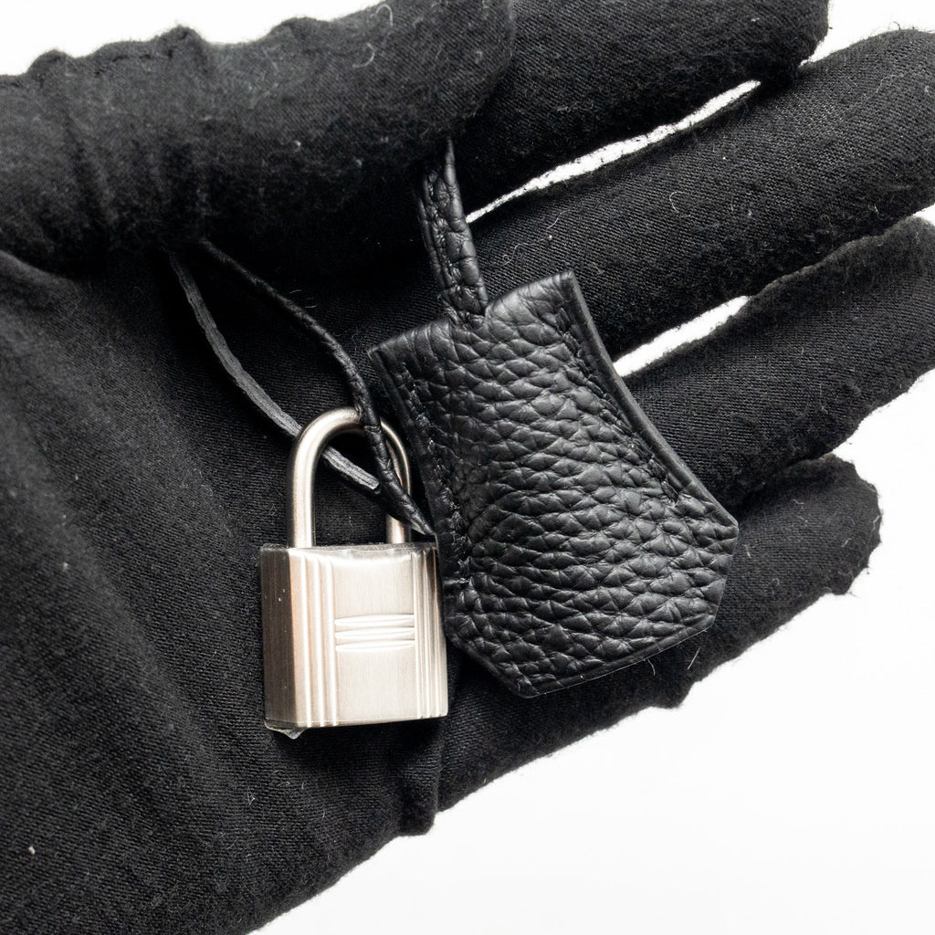 Lorenzia Birkin 30 Togo Leather Handbag Black Brushed Silver-Tone Hardware