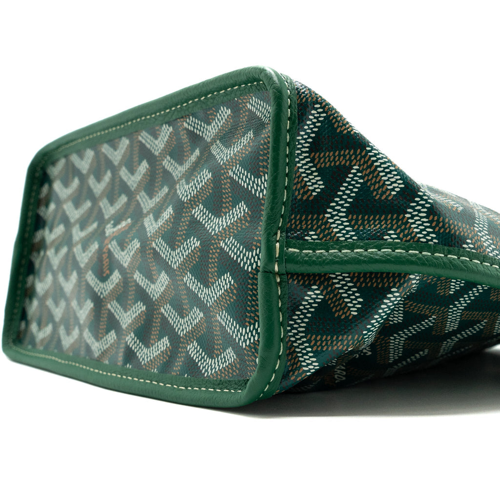 Lorenzia Mini Anjou Tote Bag Canvas Calfskin Green Silver-Tone Hardware