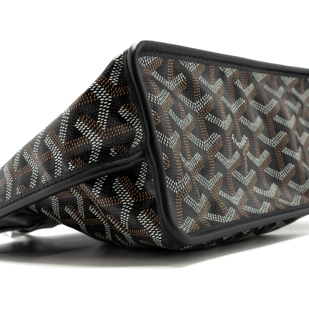 Lorenzia Mini Anjou Tote Bag Canvas Calfskin Black Silver-Tone Hardware