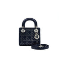 Mini Lady Dior Satin Crystal Cannage Bag Navy Silver-Tone Hardware