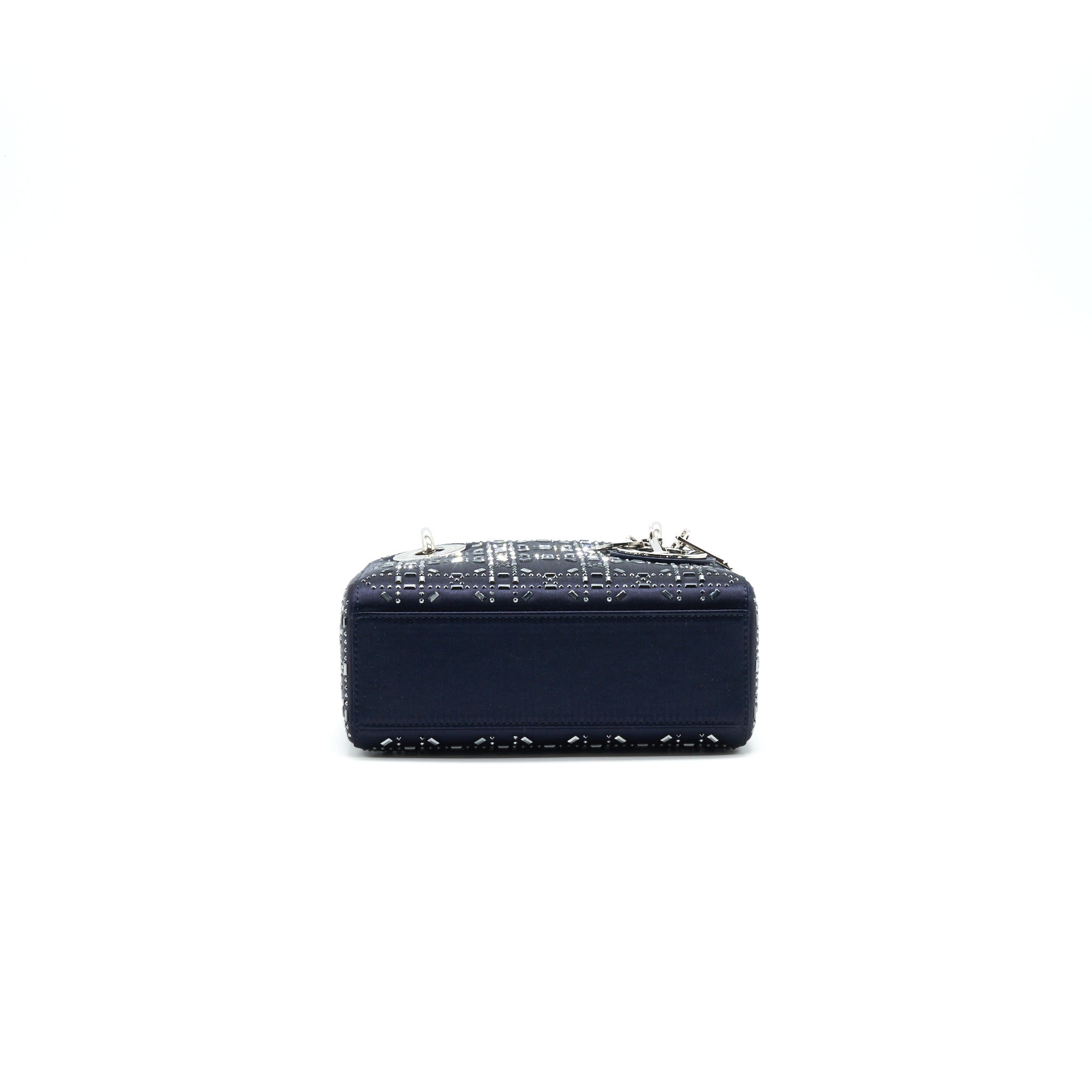 Mini Lady Dior Satin Crystal Cannage Bag Navy Silver-Tone Hardware