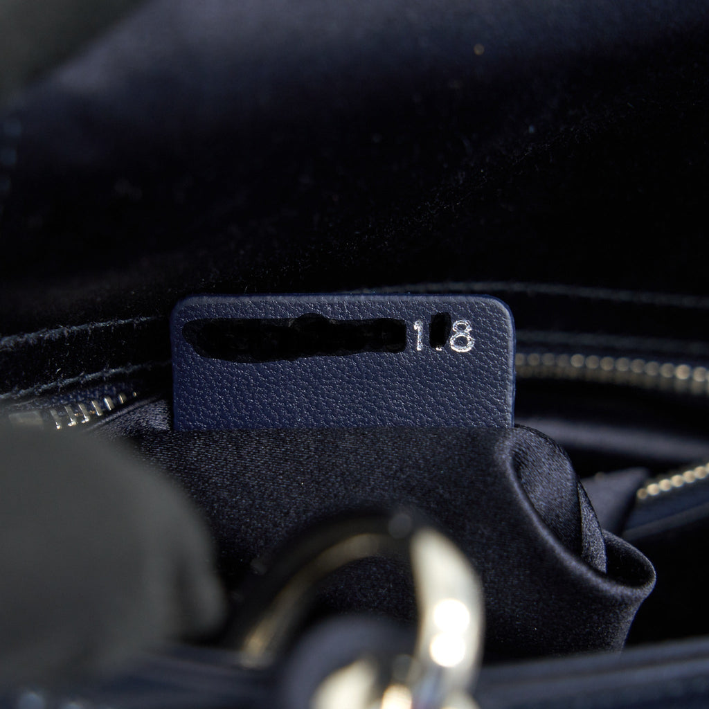 Mini Lady Dior Satin Crystal Cannage Bag Navy Silver-Tone Hardware
