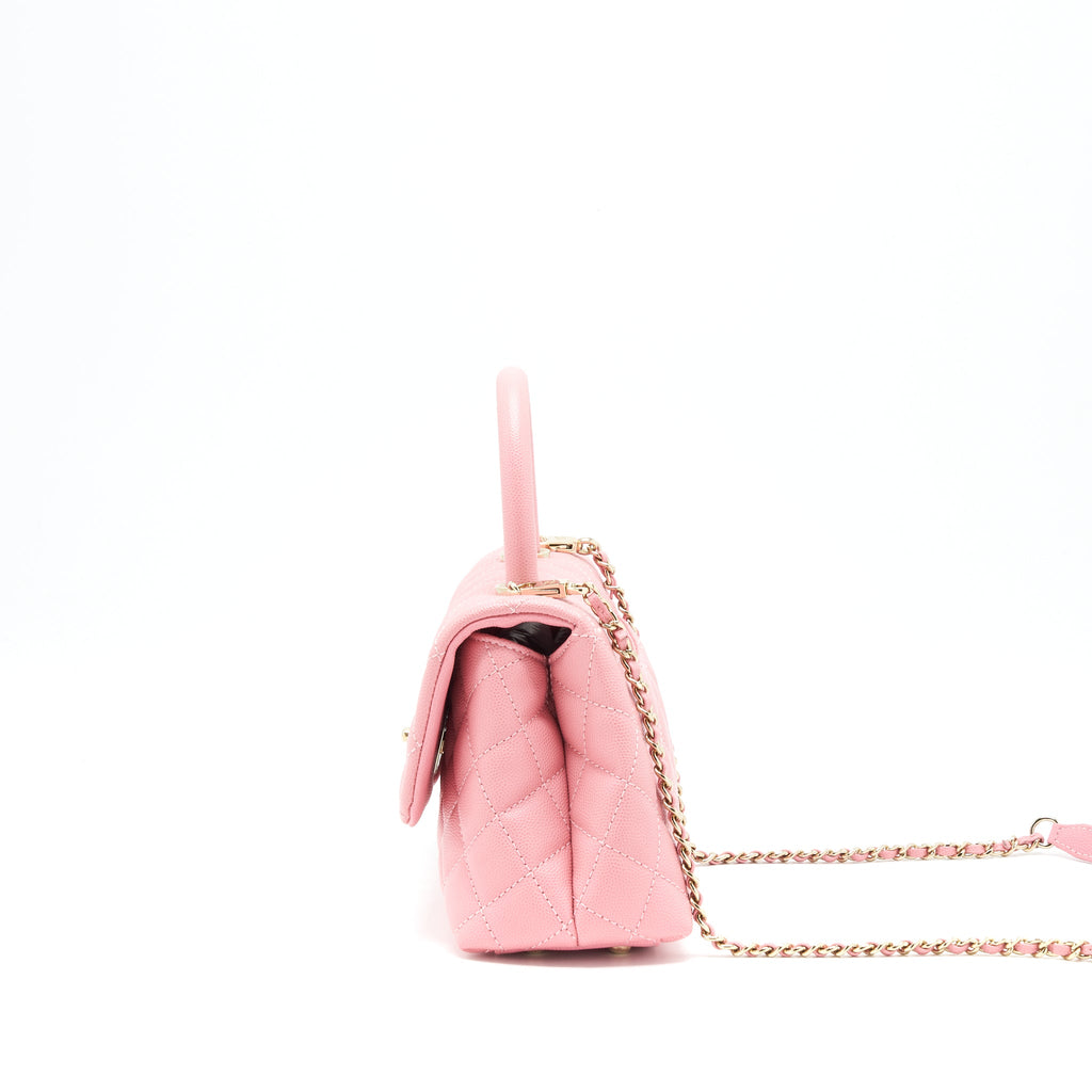 Lorenzia Chanel Small Coco Handle 24 Bag Caviar Leather Pink LGHW