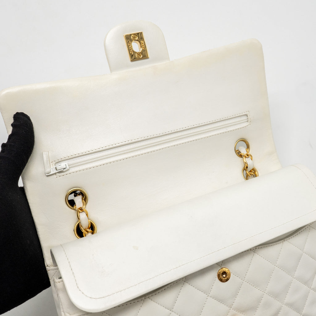 Lorenzia CHANEL Medium Classic Double Flap Bag Lambskin White GHW