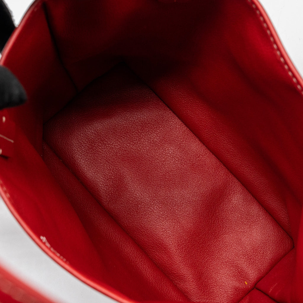 Mini Anjou Canvas Calfskin Tote Bag Red Silver-Tone Hardware