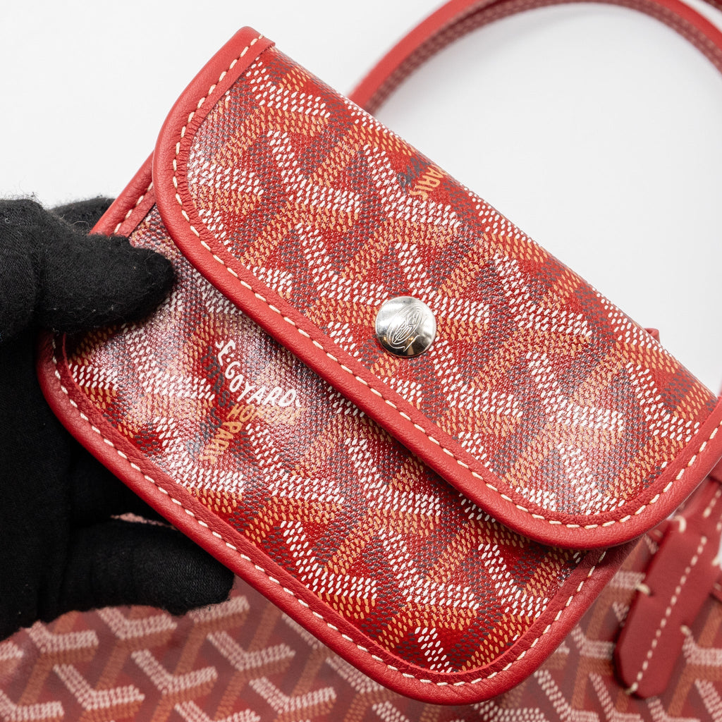 Mini Anjou Canvas Calfskin Tote Bag Red Silver-Tone Hardware